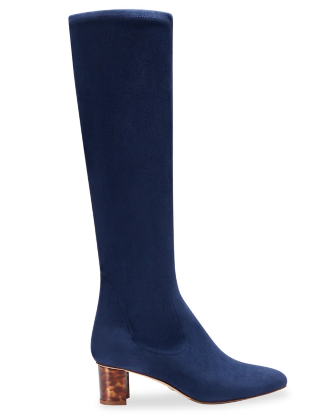 Sarah Flint Navy Blue Stretch Suede Alexandra 50 Knee High Block Heel Boots 36
